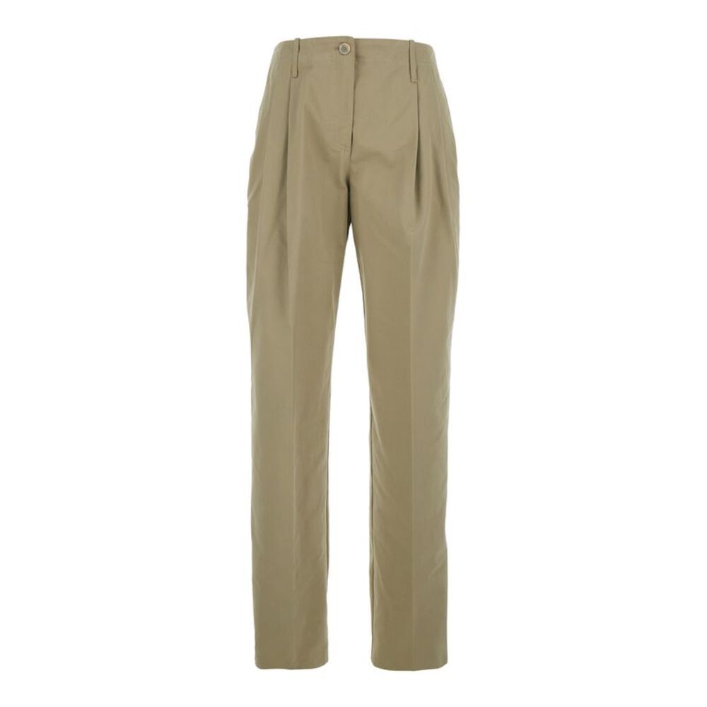 Semicouture Women High-Waisted Pants With Belt Loops In Beige Cotton For Women